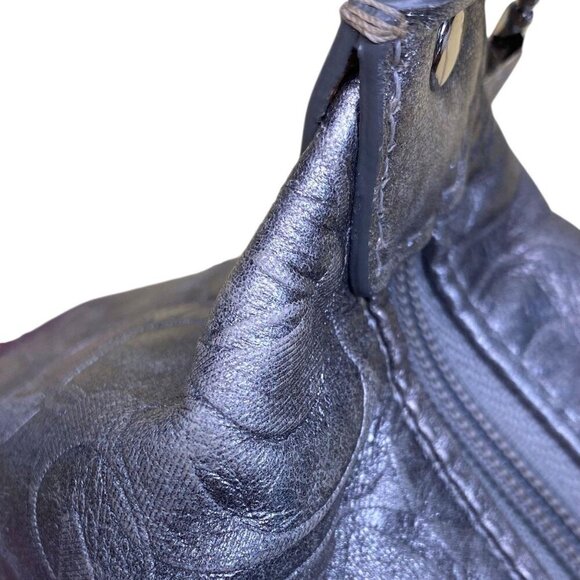 COACH Metallic Silver Signature Leather Cosmetic Pouch - Picture 10 of 13